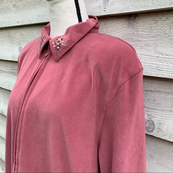 Vintage 80s Dusty Rose Floral Embroidered Long Sleeve Zip Up Front Casual Jacket - Picture 5 of 16